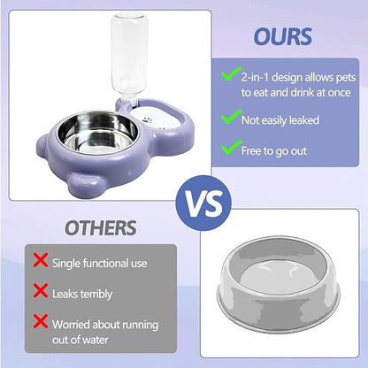 Tfwadmx Double Rabbit Bowls Cat Automatic Feeder with Gravity Water Bottle No Spill Detachable Dog Stainless Steel Bowl Set for Bunny Puppy Kitty Kitten Ferret Squirrel