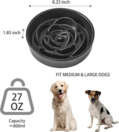 8.25'' Ceramic Slow Feeder Dog Bowls - Petal Shape Modern Dog Food Dish for Medium and Large Breeds, Puzzle Maze Bowl to Slow Down Eating, Anti-Gulping, Dishwasher & Microwave Safe, Black