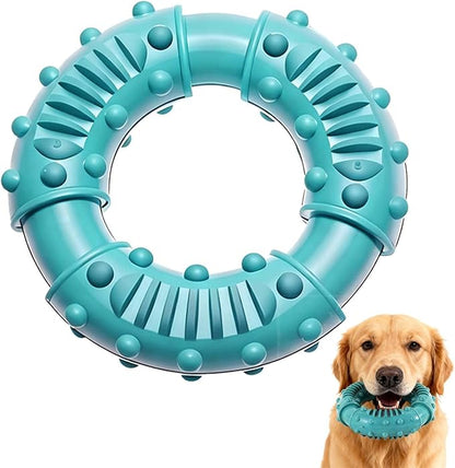 Natural Rubber Indestructible Dog Chew Ring Toys, Interactive Dog Toys for Aggressive Chewers,Dental Teething Training Toys with Textured Nodules, Durable Pet Dog Toy for Boredom (Blue)