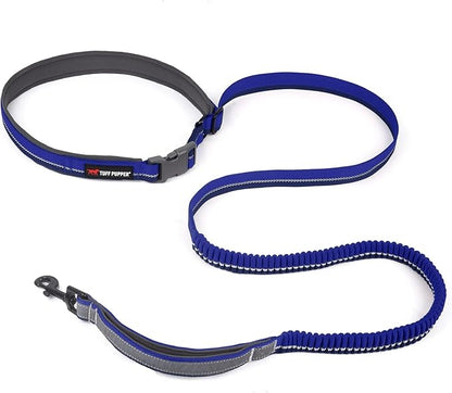 Tuff Pupper Hands Free Bungee Dog Leash | Lightweight for Running Jogging Walking | Adjustable Padded Waist Belt (24-50 inch) | Bungee Stretch 3 to 6 Feet | Strong Ballistic Nylon w/Reflective Strips