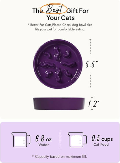 LE TAUCI PET Ceramic Slow Feeder Dog Bowls Small Breed, 0.5 Cups Dog Food Dish for Fast Eaters, Puzzle Bowl for Small Dogs and Cats, 5.5 Inch-Purple