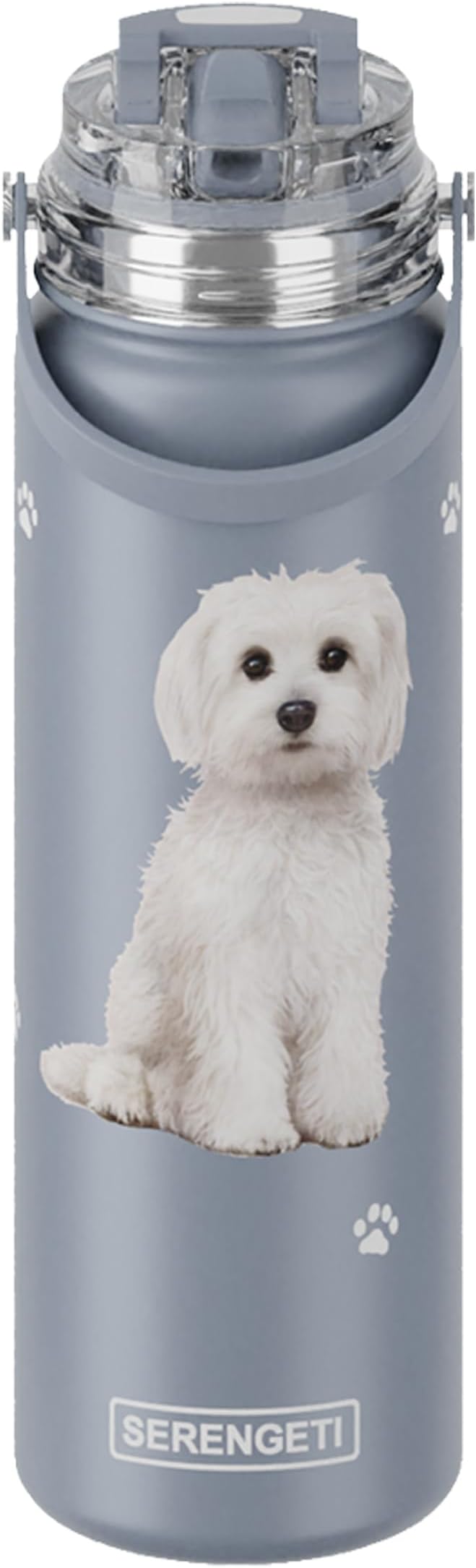 SERENGETI 24 Oz Water Bottle Stainless Steel with Spill Proof Lid - Double walled Vacuum Insulated water flask - Realistic 3D Print of your favorite dog (Maltese)