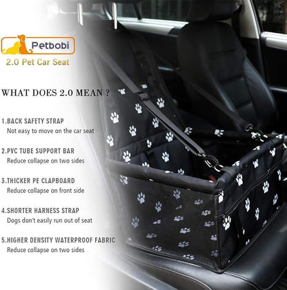 Petbobi Pet Reinforce Car Booster Seat for Dog Cat Portable and Breathable Bag with Seat Belt Dog Carrier Safety Stable for Travel Look Out,with Clip on Leash with PVC Tube (Foot)