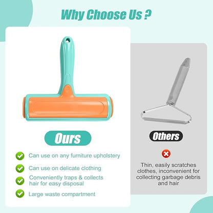 Roller Pet Hair Remover – Reusable Lint Roller for Dog & Cat Hair on Furniture, Couch, Carpet, Rugs, Bedding & Car – Portable, Eco-Friendly (Light Blue)