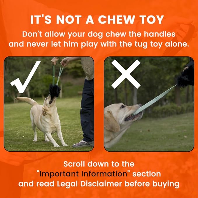 HOWGO Dog Bungee Chaser Toy Double Handles Natural Sheepskin Fur for All Breeds(Black,2Pack)
