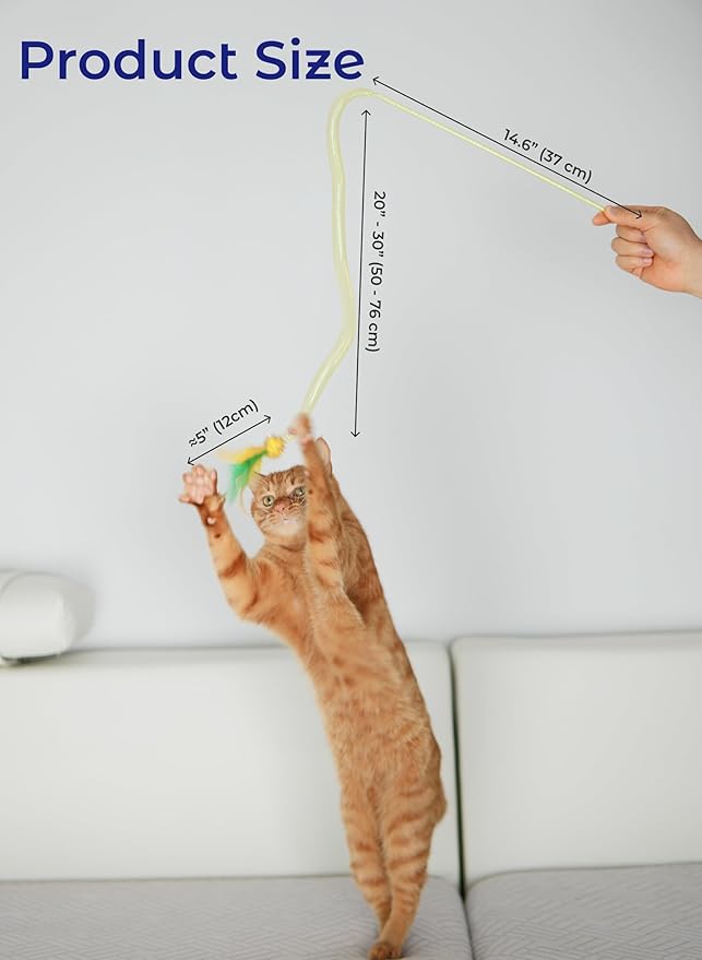 Interactive Cat Wand Toy 3 Pack, Woven Mesh Fishing Pole with Feathers Bell & Pom Pom, Teaser Wand for Bored Indoor Cats and Kittens, Exercise Toy to Stimulate Hunting Instinct — Pink Yellow Orange