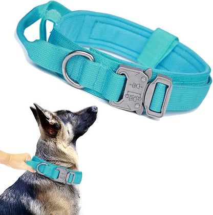 Xqpetlihai Tactical Dog Collar Adjustable Military Nylon Dog Collar with Control Handle and Heavy Duty Metal Buckle for Medium and Large Dogs (Blue,XXL)
