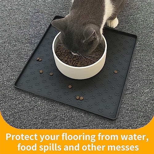 Ptlom Pet Placemat for Dog and Cat, Waterproof Non-Slip Silicone Feeding Bowl Mat Prevent Food and Water Overflow, Puppy Dish Feeder Fountain Trays Suitable for Medium and Small Pets, Black - Image 5