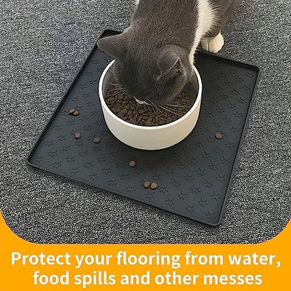 Ptlom Pet Placemat for Dog and Cat, Waterproof Non-Slip Silicone Feeding Bowl Mat Prevent Food and Water Overflow, Puppy Dish Feeder Fountain Trays Suitable for Medium and Small Pets, Black - Image 5