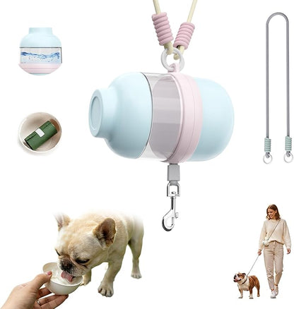 Dog Water Bottle Portable with Hands Free Leash, 3 in 1 Dog Water Bottles for Walking with Crossbody Strap, Retractable Leash & Treat Poop Bag Dispenser for Small Dogs Travel Hiking(Mint Green)
