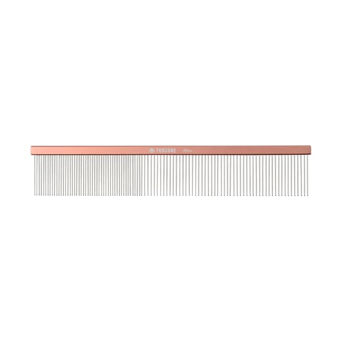 Furzone 2-in-1 Metal Comb for Dogs, Mikra Greyhound Comb (Fine & Medium), 101 Stainless Steel Pins Dog Comb, Aluminum 22cm Handle, Lightweight, Gentle Combing, Face/Head Fur Tangle Free