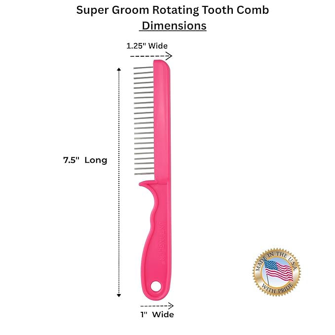 Super-Groom Combs with Smooth Rotating Teeth for Painless Mat Removal (French Rose Pink, 22 Coarse-teeth)