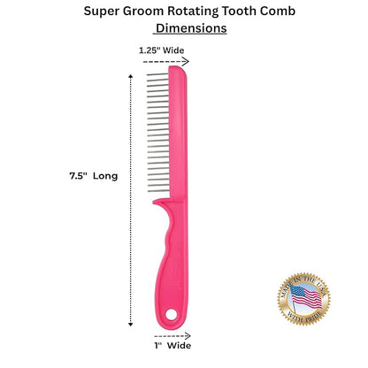 Super-Groom Combs with Smooth Rotating Teeth for Painless Mat Removal (French Rose Pink, 22 Coarse-teeth)