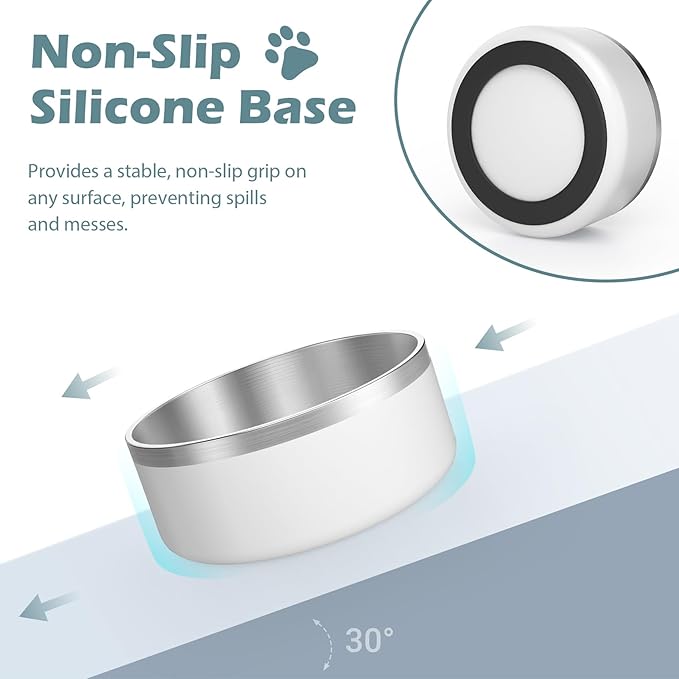LIANLAI Stainless Steel Dog Bowls, Rust-Resistant Pet Bowls, Non Slip Dog Water Bowl, Versatile Feeding Bowls (White，40 oz)