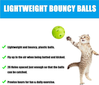 12Pcs Cat Ball Toy, Low Noise No Bells Holey Plastic Cat Balls, Funny Interactive Cats Toys for Indoor Cats, Firm Toy Balls for Kitten Puppy Ferret Bird (1.65", Green)