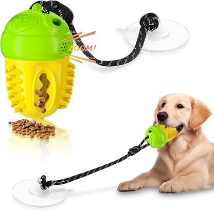Indestructible Dog Toys-Interactive Suction Cup Tug of War Toy for Aggressive Chewers,Dog Puzzle & Enrichment Toys to Keep Dogs Busy,Green Yellow