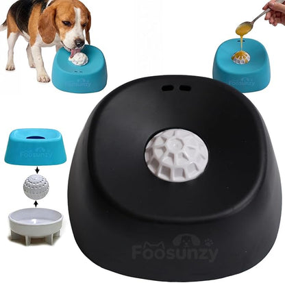 Slow Feeder Dog Lick Bowl with Rolling Ball Interactive Liquid Licking Bowl Upgraded Silicone Anti-Slip Spill Proof for Wet Food, Water & Treats Lick Toy Pet Gift for Dogs Cats (Black)