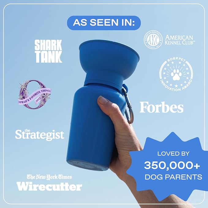 Springer by Springland Flip Portable Dog Water Bottle with Foldable Food Grade Silicone Bowl - 20 Ounce Travel Dog Water Bottle Ideal for Camping - Easy Squeeze Hydration & Release to Drain