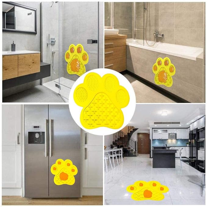 Dog Licking Mat for Anxiety Peanut Butter Slow Feeder Bowls Licking Pad with Strong Suction to Wall for Pet Bathing,Grooming,and Training (Yellow)