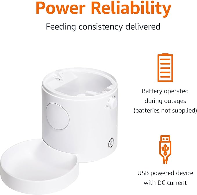 Amazon Basics Automatic Cat Feeder with Programmable Voice Recorder, Slow Feed, Portion Control, 4L Capacity, White