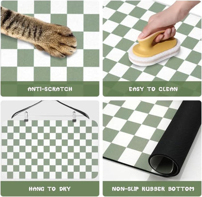 Dog Food Mats for Floors Waterproof, Pet Water Bowl Mats Pet Feeding Absorbent Placemats Plaid 16 * 24 inch - Image 2