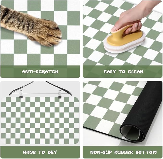Dog Food Mats for Floors Waterproof, Pet Water Bowl Mats Pet Feeding Absorbent Placemats Plaid 16 * 24 inch