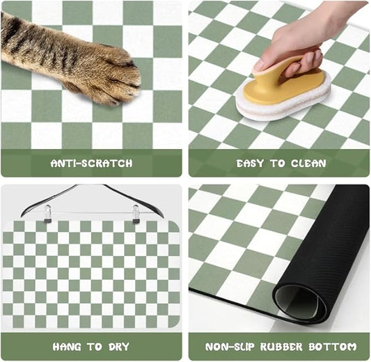 Dog Food Mats for Floors Waterproof, Pet Water Bowl Mats Pet Feeding Absorbent Placemats Plaid 12 * 20 inch