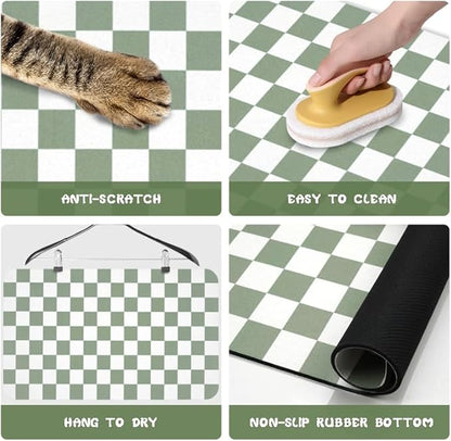 Dog Food Mats for Floors Waterproof, Pet Water Bowl Mats Pet Feeding Absorbent Placemats Plaid 17 * 30 inch