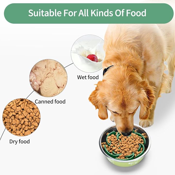 Slow Feeder Dog Bowls Insert,Third Generation upgradedSuper Firm Eating Bowl（Cuttable） for Large Breed and Medium Small Size Compatible with Regular Elevated Metal Glass Dog Bowl (Green)