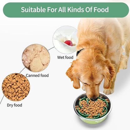 Slow Feeder Dog Bowls Insert,Third Generation upgradedSuper Firm Eating Bowl（Cuttable） for Large Breed and Medium Small Size Compatible with Regular Elevated Metal Glass Dog Bowl (Green)