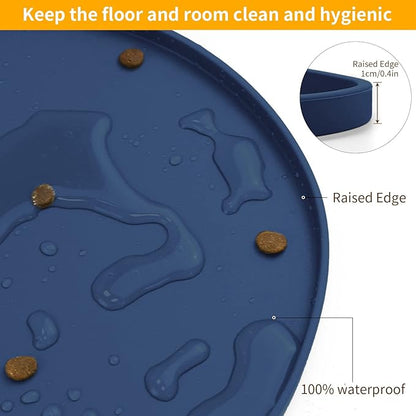 Ptlom Silicone Pet Placemat for Dogs and Cats, Non-Slip Waterproof Dog Feeding Bowl Mats for Food and Water, Small Medium Large Pet Puppy Tray Mat Prevent Residues from Spilling onto The Floor, Navy