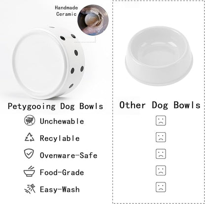 Petygooing 28 OZ Elevated/Raised Ceramic Dog Bowl for Small Medium Breeds, Dog Food Water Dish with Stand,Pet Bowl with Anti Slip Rubber for Cats Small and Medium Dogs (3.6 Cups) Black Dot