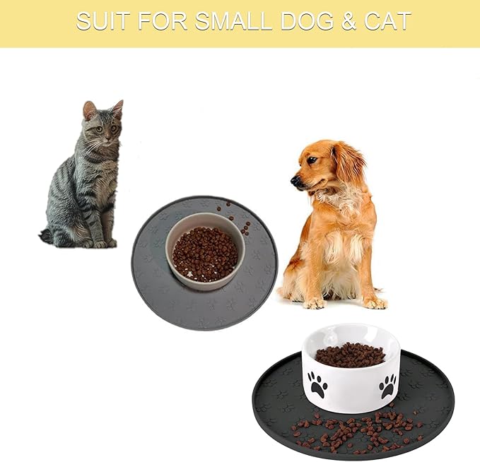 Dog Food Mat - Waterproof Cat Bowl Mat, Silicone Pet Food Mat with Edges, Nonslip Dog Feeding Mat for Protecting Floors (Grey+Black)