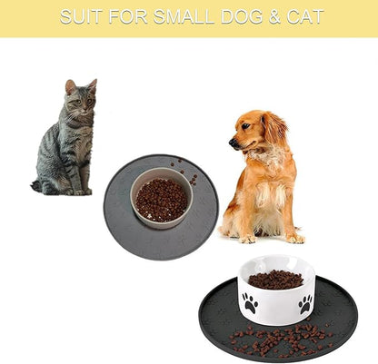 Dog Food Mat - Waterproof Cat Bowl Mat, Silicone Pet Food Mat with Edges, Nonslip Dog Feeding Mat for Protecting Floors (Grey+Black)