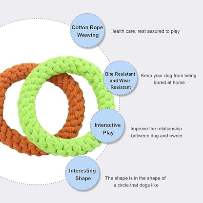 Cyrank 2PCS Ring Dog Toy, Indestructible Cotton Rope Toy for Dog Teething, Cleaning, Playing & Training, Medium & Large Dogs