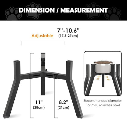 SHAINFUN Raised Dog Bowl Stand for Large Dogs 11" Height Adjustable Width 7-10.6" Single Tall Elevated Dog Bowls Stand, Food & Water Feeder Holder for Large Breeds (Bowl Not Included)