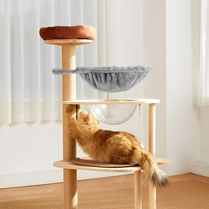 Garneck Cat Tree Hammock Attachment for Large Kitty 16.9 x 12.8 Inch, Deep Kitty Basket Bed Replacement Parts Soft Faux Fur Hanging Car Bed for Tower, Wall Mounted or Cage, Gray