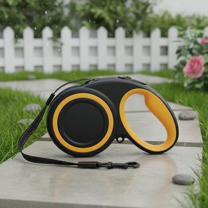 Retractable Dog Leash, 360° Tangle-Free Highly Reflective Nylon Tape, Non-Slip Rubberized Handle, 10-16FT Long Dog Leash for Dogs up to 66LBS,M-Black