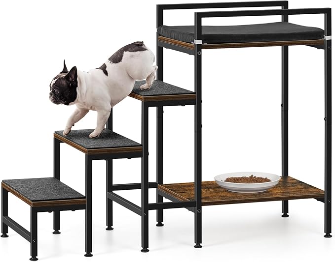Pet Window Perch with Stairs, Dog Bunk Beds with Stairs, 4 Steps Dog Stairs for High Beds for Small Dogs and Cats