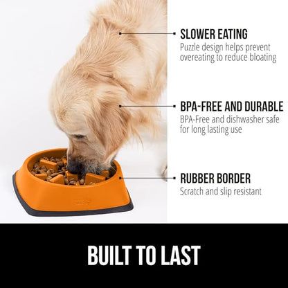 GORILLA GRIP Patented BPA Free Slow Feeder Dog Bowls, Interactive Puzzle Toy for Dogs and Cats Food Training Enrichment, Keeps Pets Busy and Prevents Puppy Overeating, All Breeds, 2 Cup, Orange