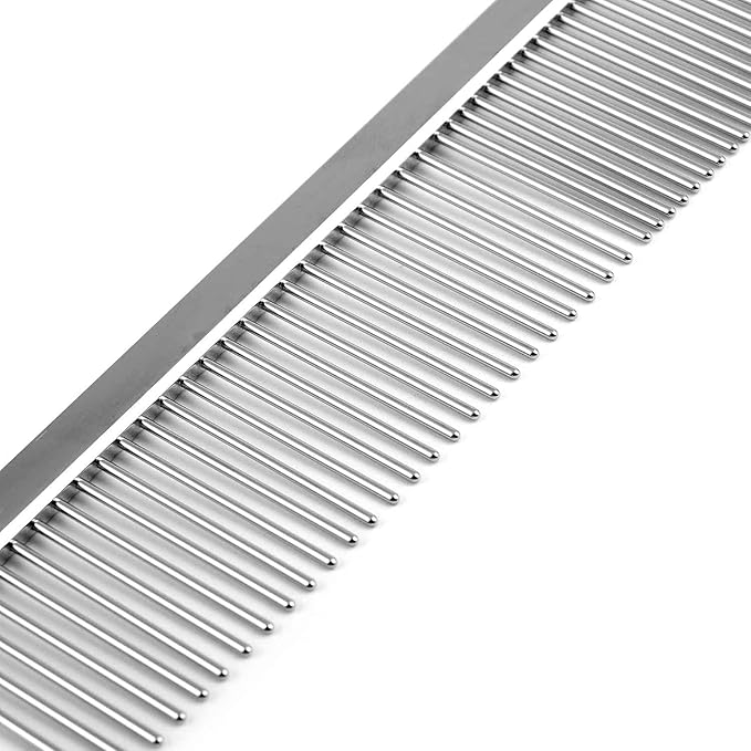 Jeffers Flat Back Pet Grooming Comb – Chrome Plated Steel Comb with Fine & Coarse Teeth for Dogs, Cats, Puppies – Detangling, Deshedding, Dematting Tool for Long or Short Hair - 7.5" L, 1" Teeth