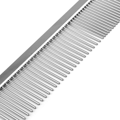 Jeffers Flat Back Pet Grooming Comb – Chrome Plated Steel Comb with Fine & Coarse Teeth for Dogs, Cats, Puppies – Detangling, Deshedding, Dematting Tool for Long or Short Hair - 7.5" L, 1" Teeth