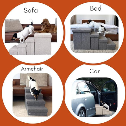 5-Step Dog Stairs for Small, Medium Dogs with Storage Box - Durable Folding Pet Steps, Padded Lid and Container; Dog Steps for Bed and Couch + Hair Brush Gift (Terracotta, Large, 5.0)