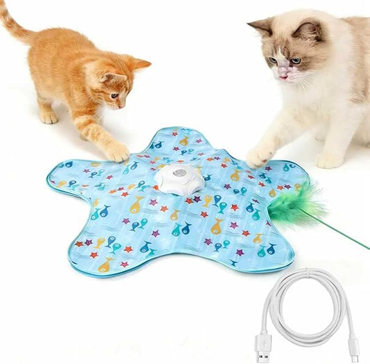 Interactive Cat Toys Rechargeable,Moving Concealed Feathers,Real Mouse Squeaky,Touch Activated Cat Kitten Toy Exercise Toys for Indoor Bored Adult Cats