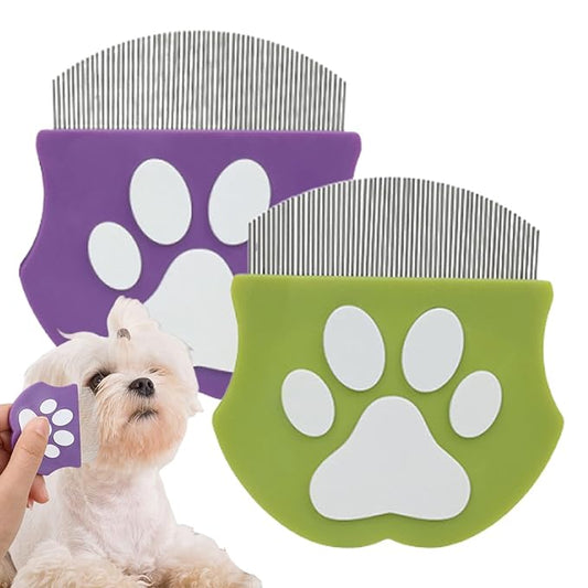 Pet Detangling Flea Comb, Dog Facial Eye Comb, Stainless Steel Tear Stain Remover, Round-Head Grooming Comb for Dog Cat (Light green+Purple)