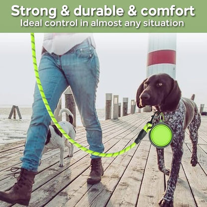 COOYOO 2 Pack Dog Leash 5 FT Heavy Duty - Comfortable Padded Handle - Reflective Dog Leash for Medium Large Dogs with Collapsible Pet Bowl