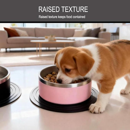 2 Pack Silicone Pet Food Mat, Small Rubber Mat for Dog Bowl, Cat Food Mat, Cat Bowl Mat Placemat Prevent for Food and Water Overflow, 9.5"x9.5"