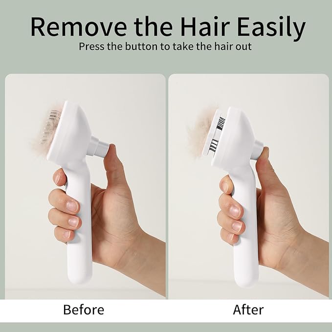 Steam Brush for Long Haired Pets - Self Cleaning Grooming Tool for Cats and Dogs to Reduce Shedding, Static and Flying Fur, White