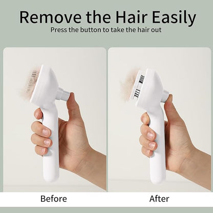 Steam Brush for Long Haired Pets - Self Cleaning Grooming Tool for Cats and Dogs to Reduce Shedding, Static and Flying Fur, White