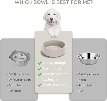 SPUNKYJUNKY 42OZ Ceramic Dog and Cat Bowl, Modern Cute Weighted Food Water Bowl for Replacement Grey (2 Pack)